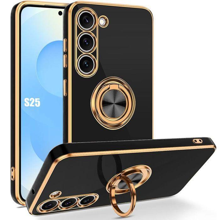 Case for Samsung Galaxy S25, Shockproof Silicone with Rotating Ring - Black