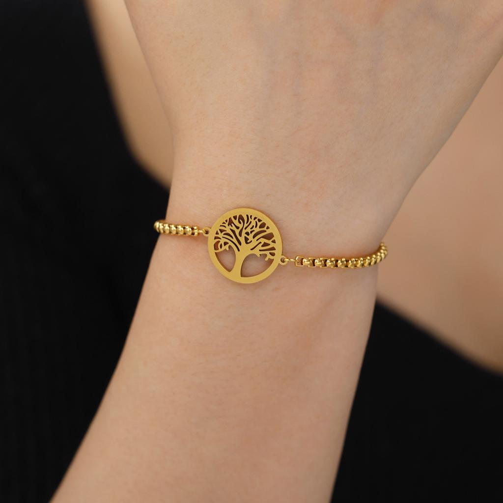 Браслет из нержавеющей стали «Дерево жизни» для женщин, золотой серебряный браслет «Дерево жизни», браслет с подвесками