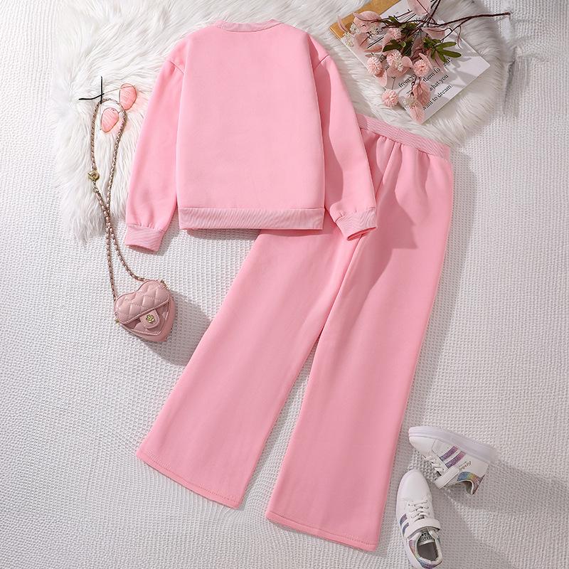 Модный комплект для девочек, Осенняя детская и девичья разноцветная толстовка с длинным рукавом и принтом букв и цветов, Повседневные длинные брюки