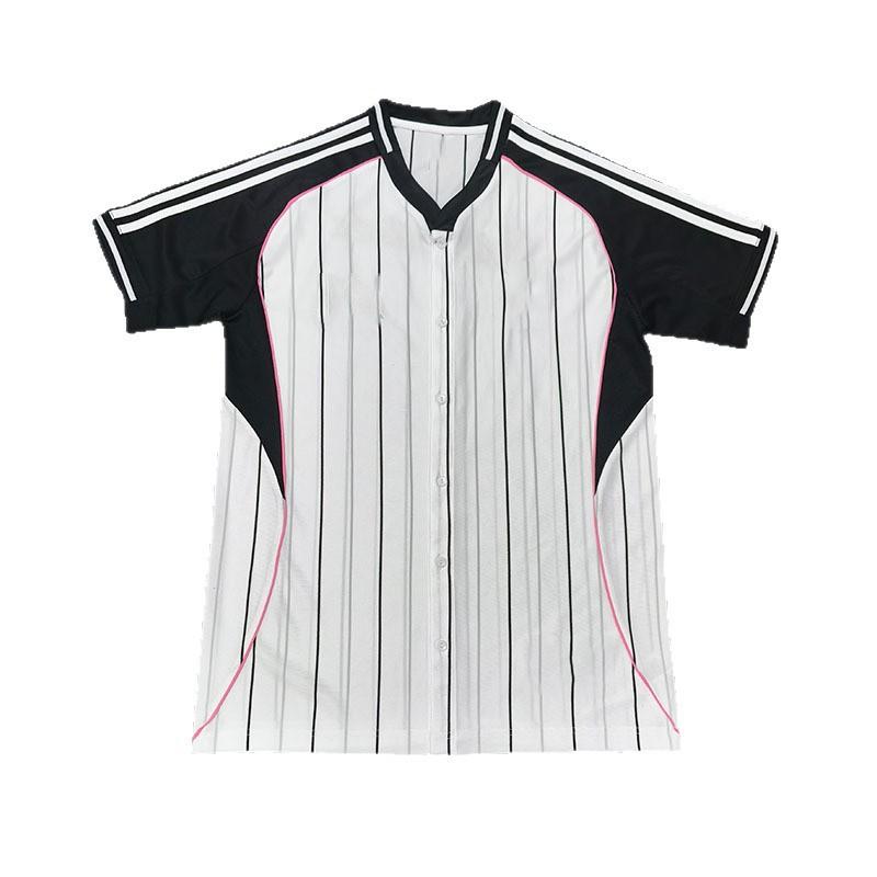 Mens White Bamboo Fiber Baseball-Style Soccer Jersey Striped Top Juventus Fans