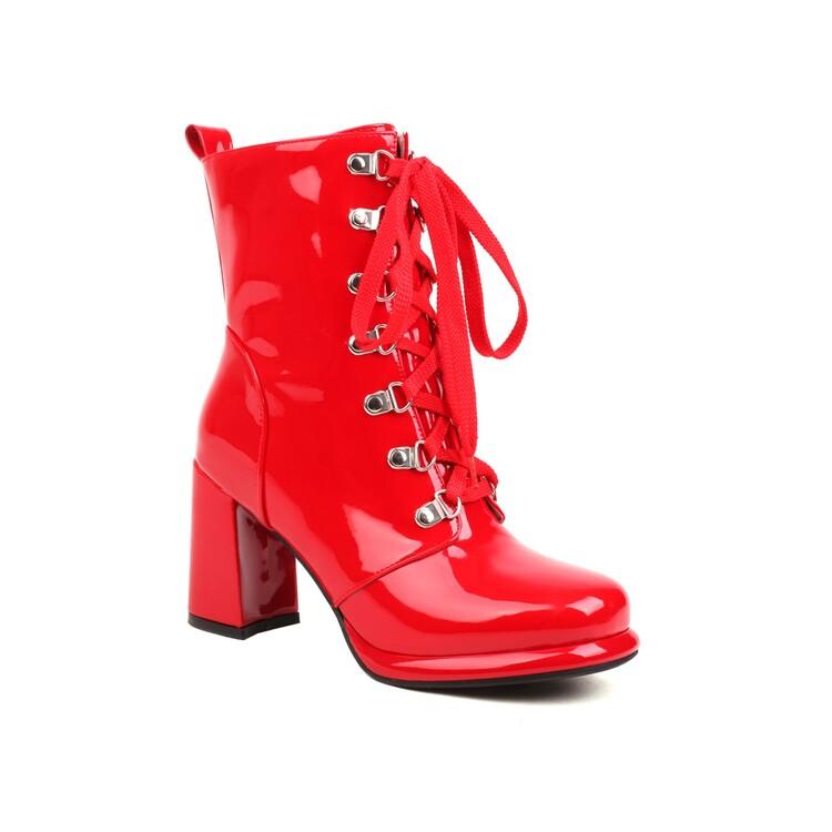 Ярко-желтые лакированные ботильоны для женщин на шнуровке, белые ботильоны на высоком каблуке, женские туфли большого размера 48