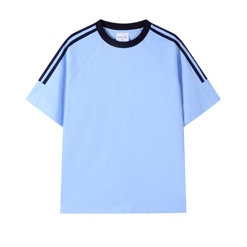 Футболка унисекс из плотного хлопка, однотонная, в американском спортивном стиле, с коротким рукавом и лентой из трех полос, летняя одежда