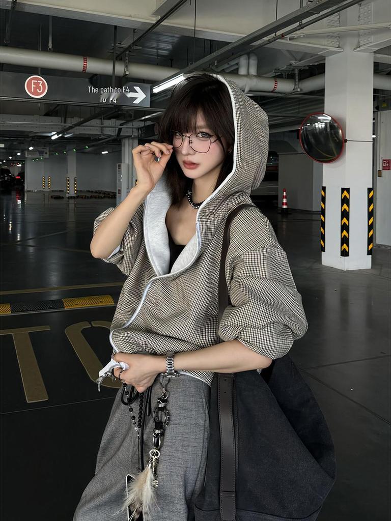 Мужская толстовка с капюшоном Cleanfit, двусторонняя, в гусиную лапку – Тяжелая куртка-кардиган на молнии, Осень/Зима
