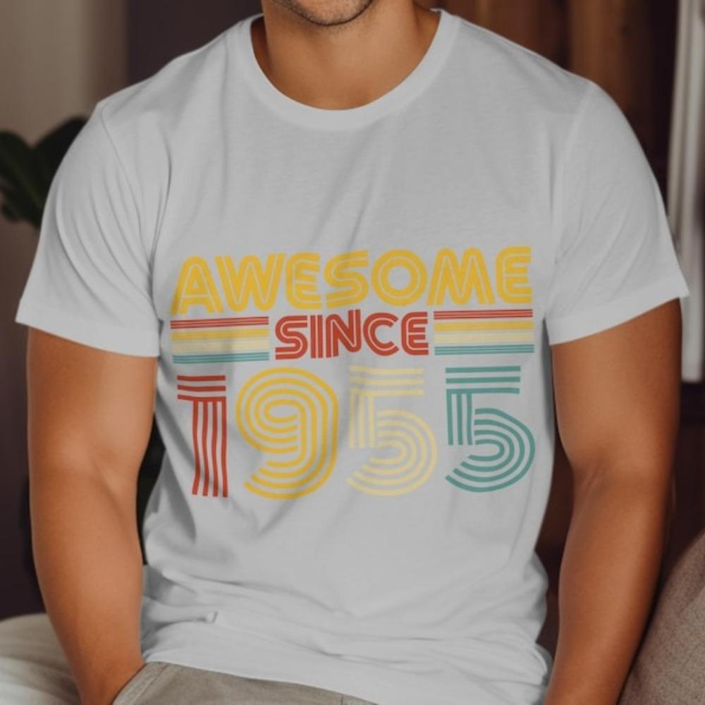 Awesome Since 1955 Year Classic Printed Tshirt Tops Personalised Birthday Gift Retro Tee Unisex Cotton Colorful Design TShirt