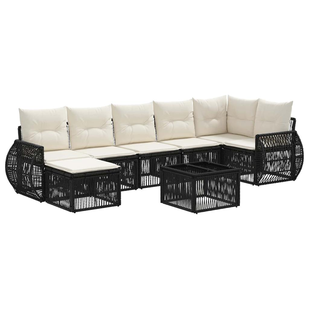 8 Piece Garden Sofa Set Black and Cream White Poly Rattan