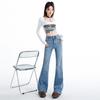 Retro high-waisted Spice Girl Flared Jeans Women's Spring New Elastic Slim Skinny Pear-shaped MM Micro Pants
