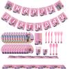 Factory Direct Pink Gaby Doll House Birthday Theme Party Decoration Set Paper Plate Paper Cup Paper Towel Pe Tablecloth