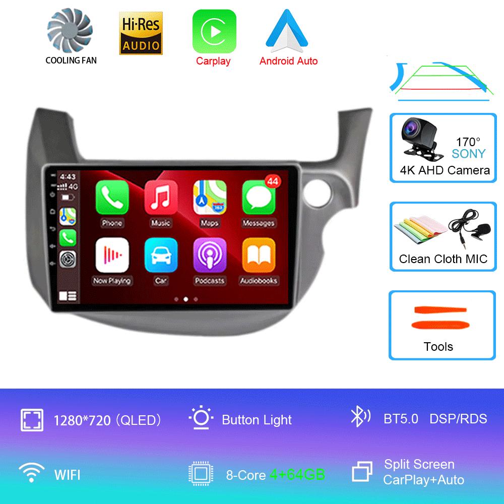 Автомобильное радио Android 14 Carplay для HONDA FIT JAZZ 2007 - 2013 Навигация Мультимедийный проигрыватель Стерео 5gWiFi+4G BT DVD Головное устройство авто