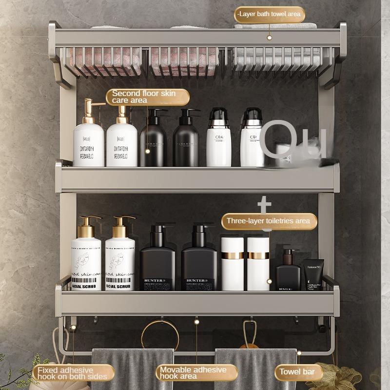 Double Towel Rack Bathroom Shelf Space Aluminium Towel Rack One Piece Wall Mounted Shelf Bathroom Toilet Bathroom Set