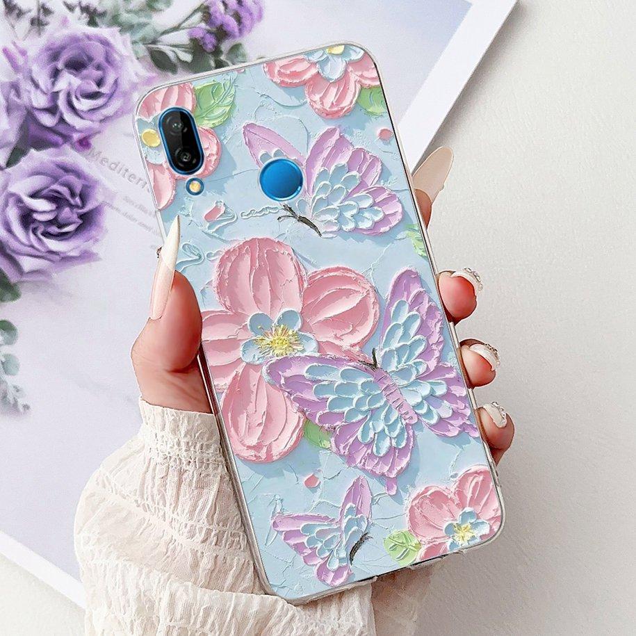 For Huawei P20 Lite Case Popular Flower Butterfly Soft Clear Silicone Phone Back Cover For Huawei P20Lite Nova 3e ANE-LX1 Bumper