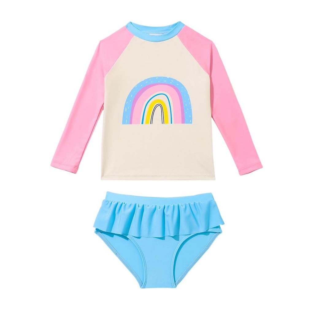 Комплект купальника с длинным рукавом для девочек «Радуга» - Защита от солнца, Лето 2025
