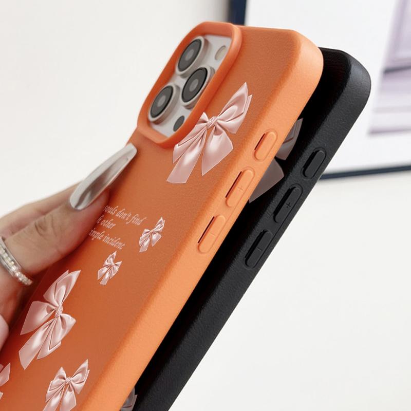 Pink Bowknot Print Soft Matte Case For iPhone 16 Pro Max 15 Pro 14 13 12 11 Solid Color Shockproof TPU Leather Texture Slim Phone Cover