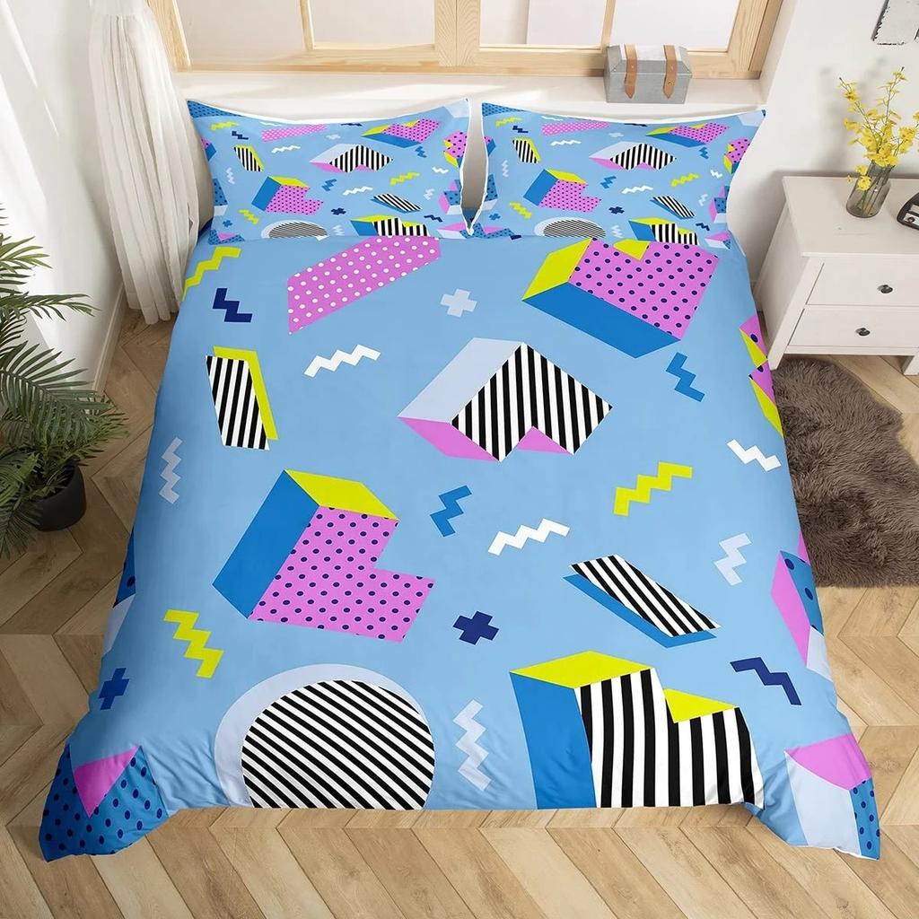 Retro Memphis Style Duvet Cover Set Galaxy Fashion Style Geometric Shapes Bedding Set Full,Hipster Old Fashioned Comforter Cover