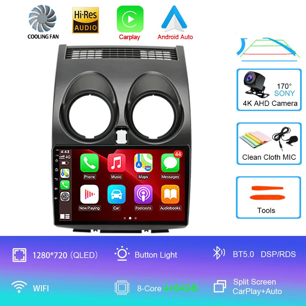 Android 14 Carplay Auto для Nissan Qashqai J10 2006-2014 Мультимедийный автомобильный радиоплеер WIFi+4G DSP 2 DIN сенсорный экран GPS