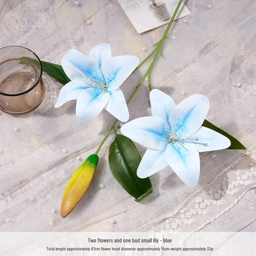 Small Lily Flower Arrangement: Two Flowers and One Bud, Silk Gel Sheet for Home Decor.