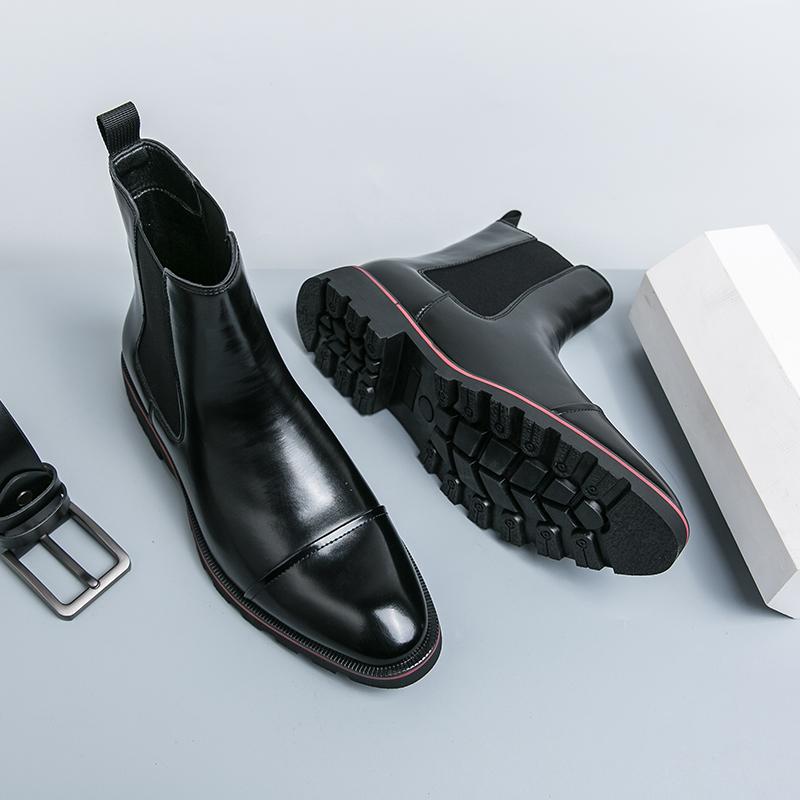 High Quality Men Boots Slip-On Low Heel Black Color High Top Botas Mujer Casual Ankle Motorcycle Shoes Leather Chelsea Boots