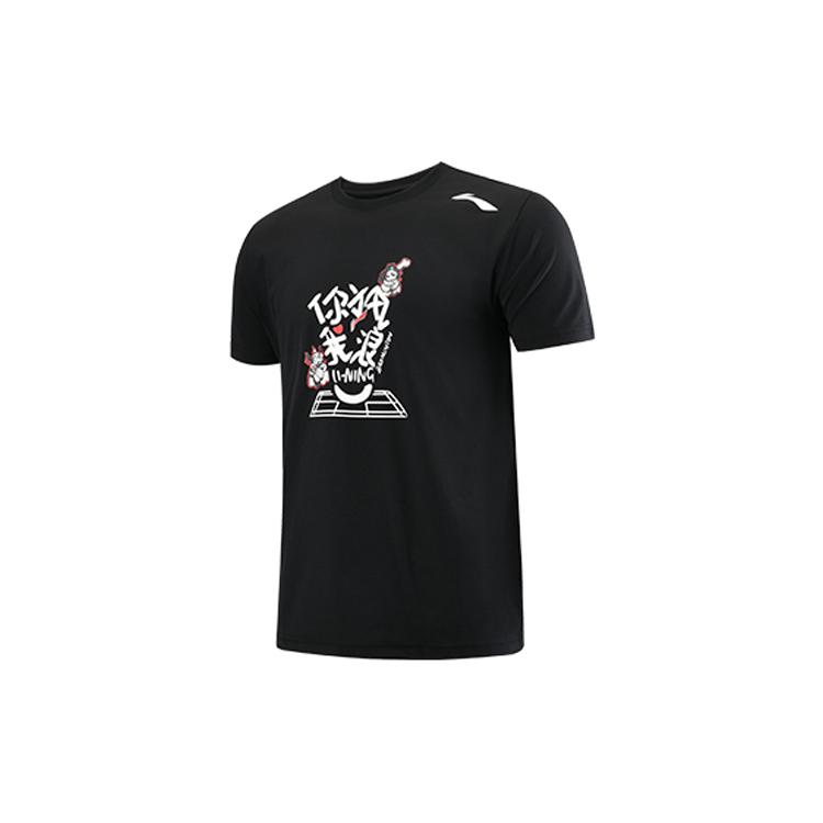 Мужская черная футболка для бадминтона Li Ning, с круглым вырезом, умеренного прямого кроя, коллекция AHSR987-2