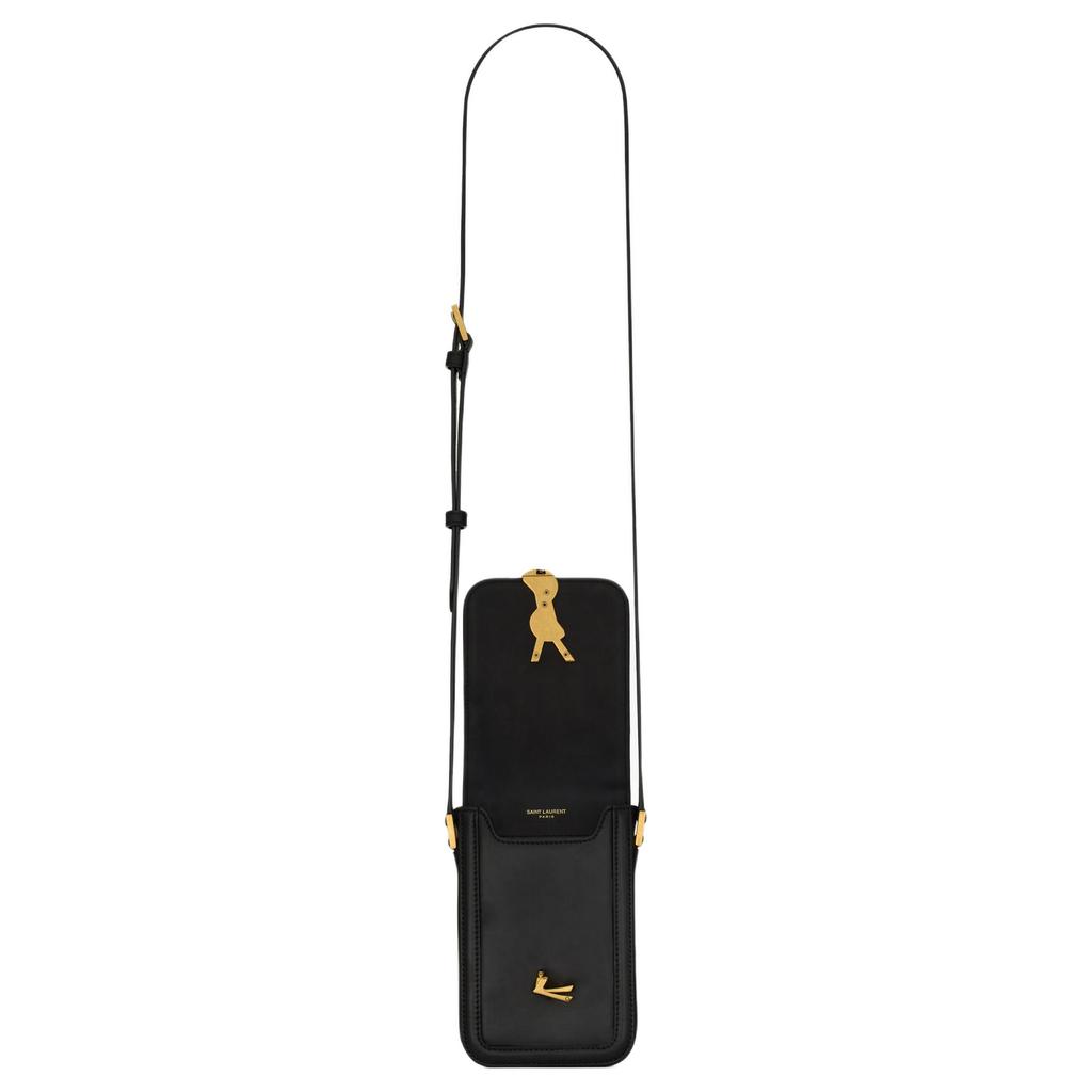 Saint Laurent Ysl Solferino Gold Letter Logo Snap Closure Smooth Leather Mini Crossbody Bag Men bags Black 753963-BWR0W-1000