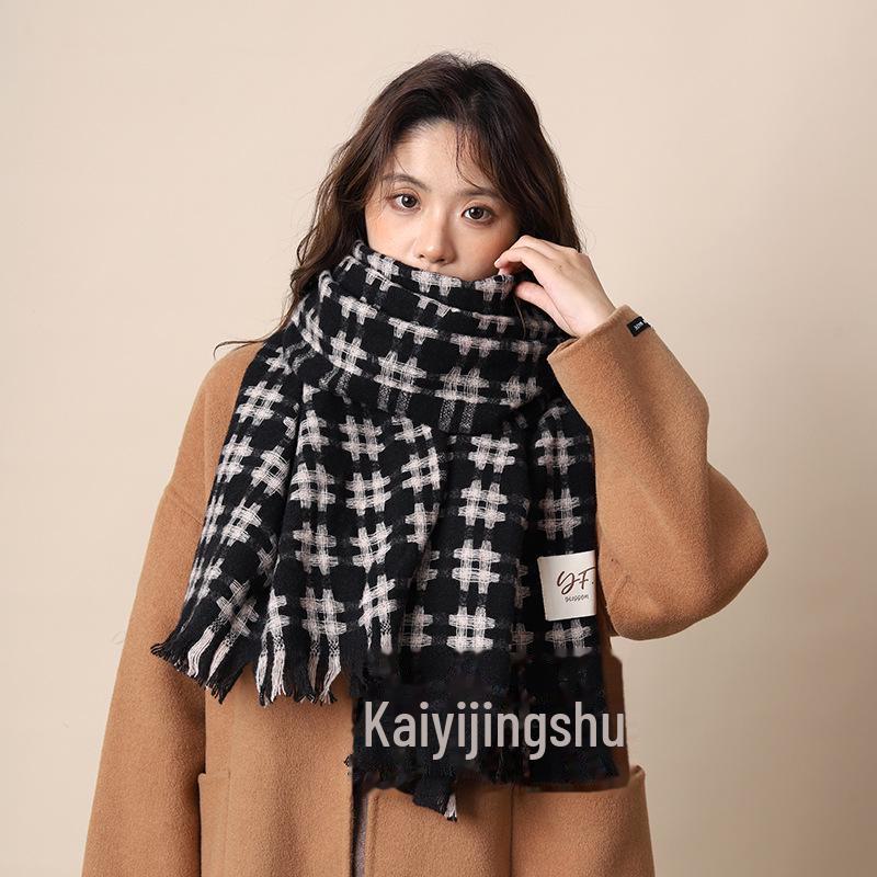 Женский толстый клетчатый шарф 2024 года: Корейский стиль, британская элегантность, теплая шаль для осени и зимы