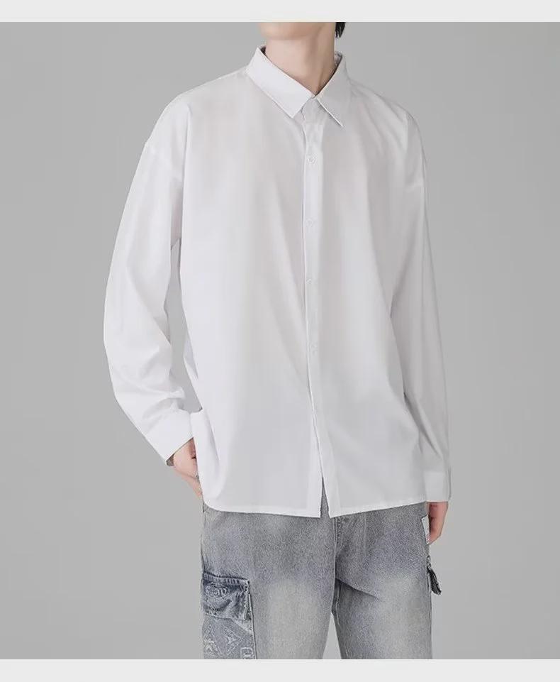 Мужская повседневная рубашка свободного кроя с длинным рукавом — модный корейский стиль для весны и осени
