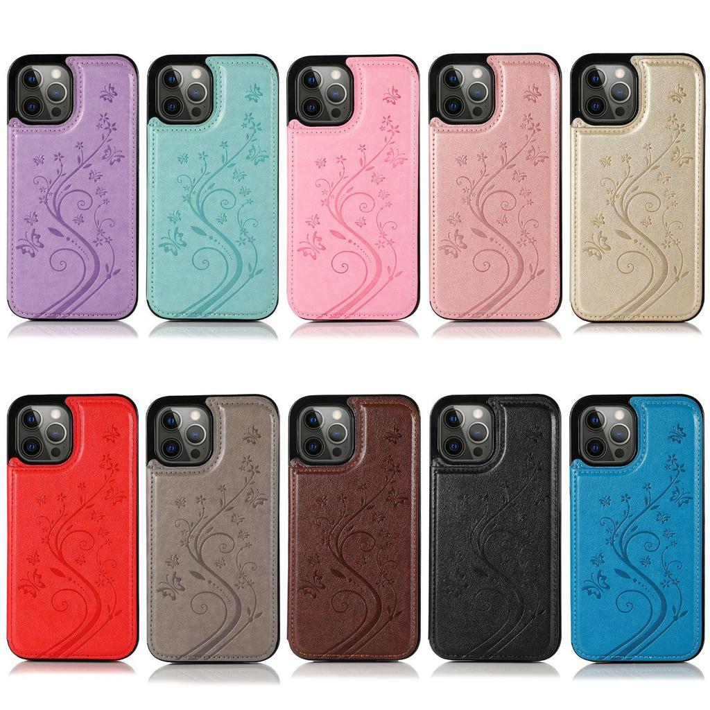 Butterfly Floral PU Leather Wallet Case for iPhone, Card Holder Slot Protective Cover with Kickstand