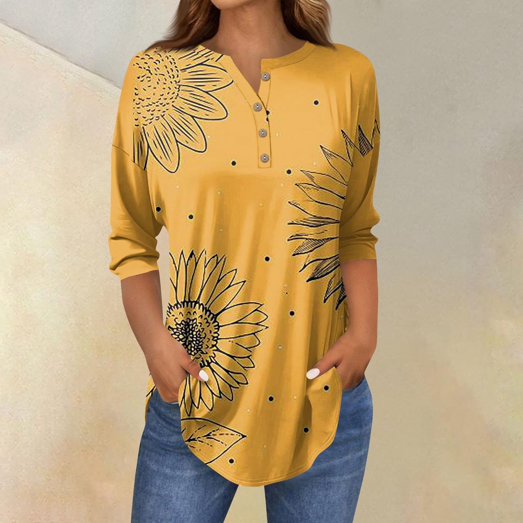 Рубашки с рукавом 3/4 для женщин, модные, повседневные, с круглым вырезом, с принтом, футболка, топ