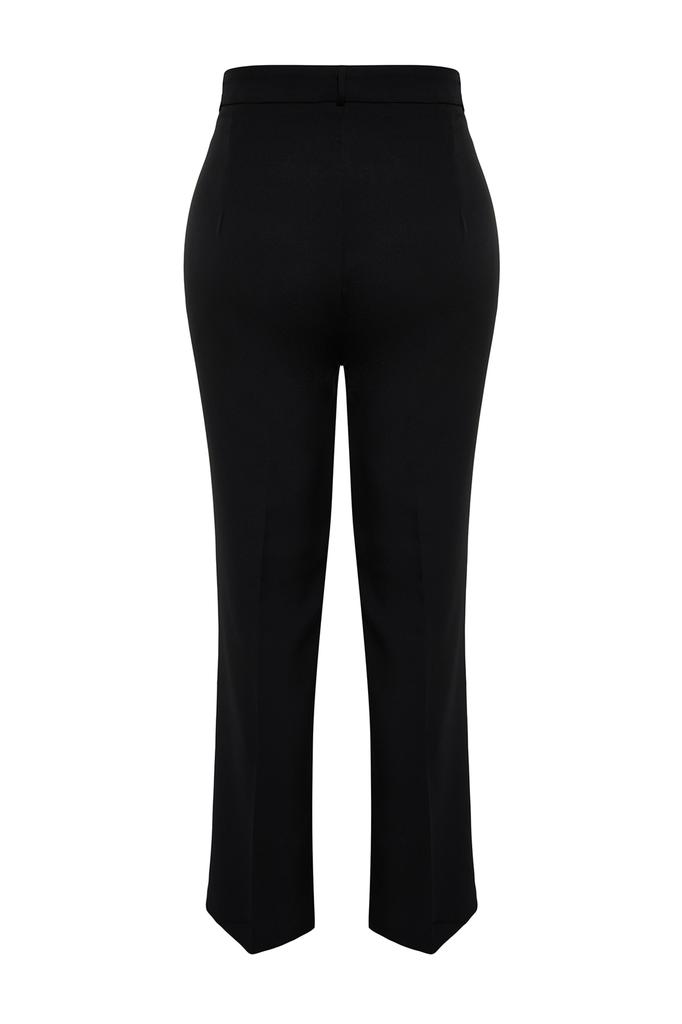 Женские стильные черные тканые брюки больших размеров с высокой талией в рубчик и расклешенными штанинами