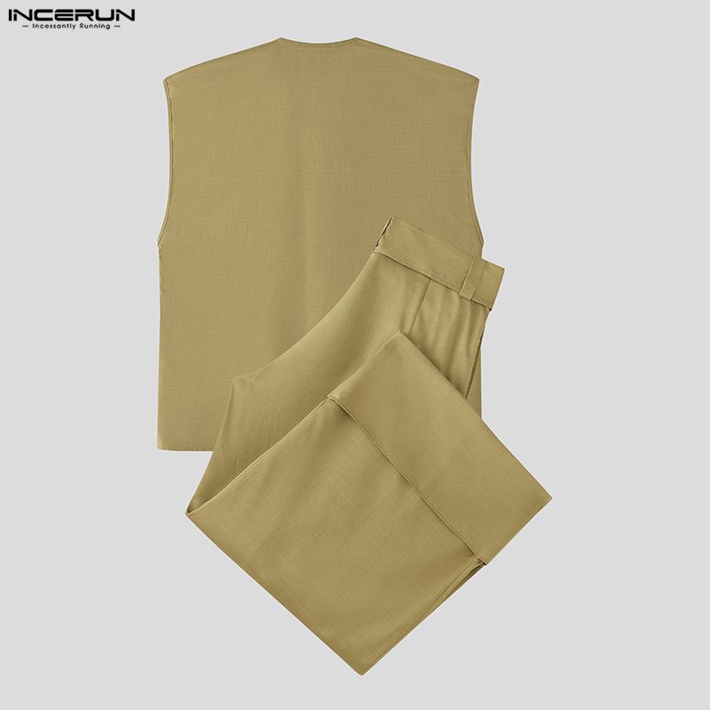 INCERUN Two Pieces Sets Men Sleeveless Tops and Long Loose Pants Outfits