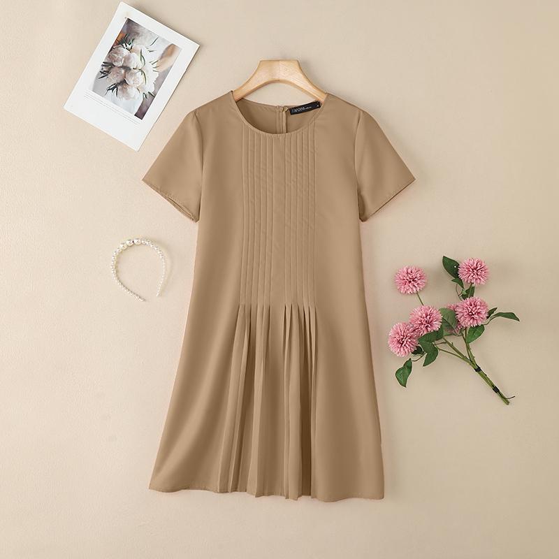 ZANZEA Women Summer Casual Round Neck Short Sleeve Dress
