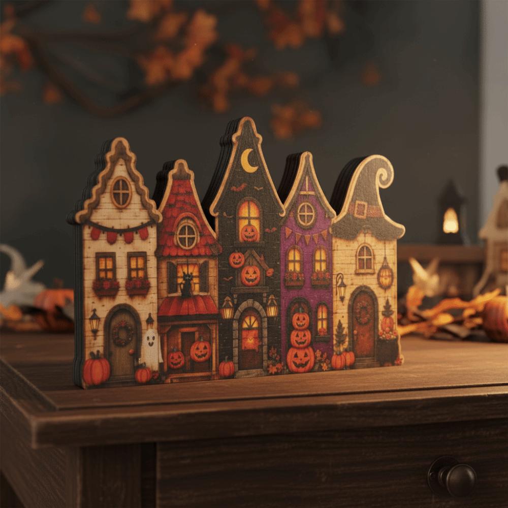 Multi-layer Wooden Haunted House Vintage Finish Rustic Autumn Ornament Interior Designer