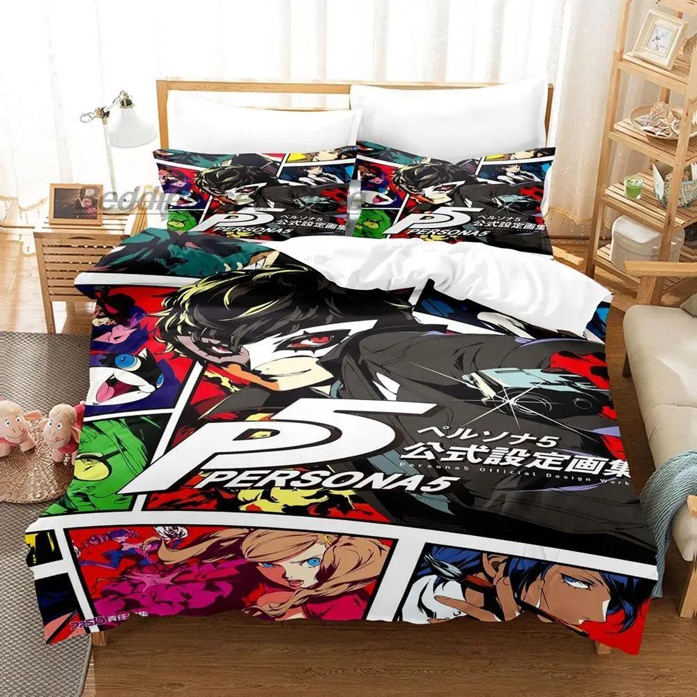 Комплект постельного белья Persona 5 Односпальный Полуторный Двуспальный Кинг-сайз Комплект для кровати Взрослый Детский Спальня Комплекты пододеяльников 3D-принт Аниме комплект простыней