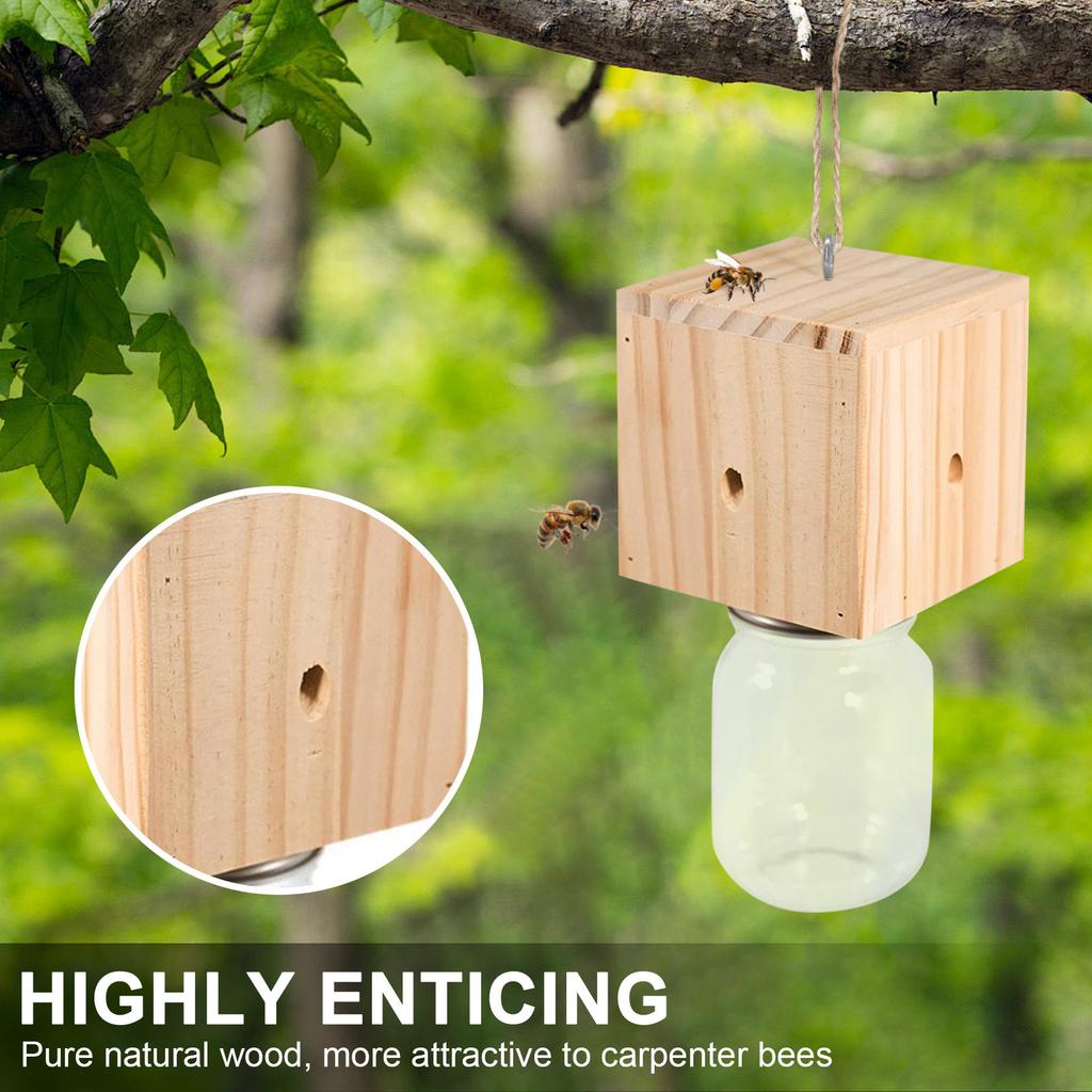 1 шт. деревянная ловушка для пчел из плотника для улицы, лучшая ловушка для пчел, природная подвесная ловушка для пчел из плотника, пластиковая банка для улицы