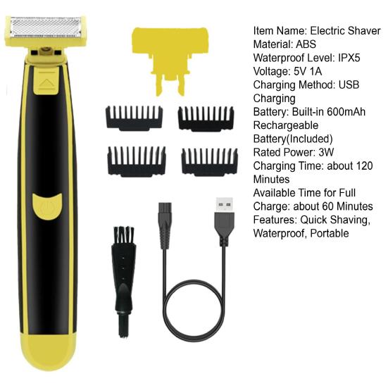 Мужская электробритва с 4 направляющими, расчески, щетка, водонепроницаемая перезаряжаемая мини-бритва для путешествий, портативный триммер для волос, инструмент для удаления бороды, подарок отцу и парню