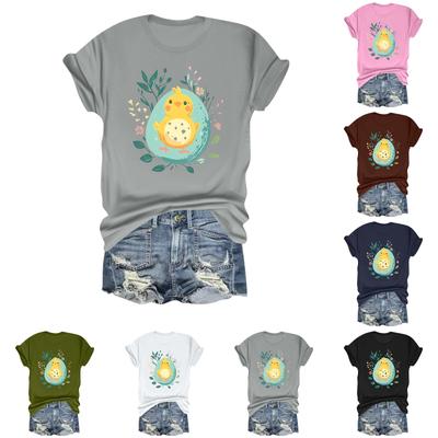 Женская повседневная свободная футболка с пасхальным принтом, круглый вырез, пуловер, короткий рукав, топ