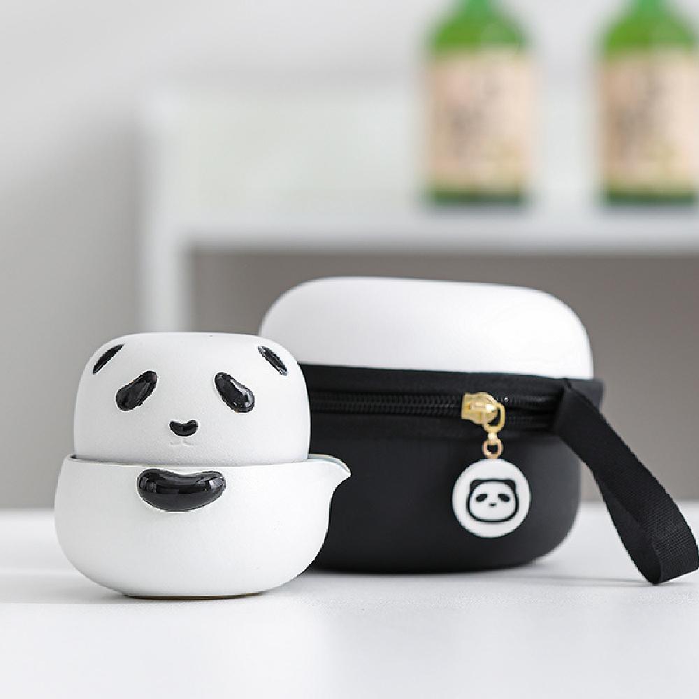 KuaiKe Cup Cute Panda One Pot One Cup Single Person Outdoor Portable Travel Tea Set Gift Tea Cup Set