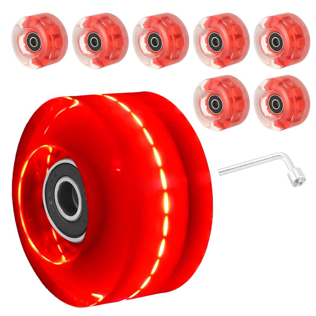 PATIKIL Roller Skate Wheel Set 8pcs 58 Mm 82A Light Up Skateboard Cruiser Wheel Set with Bearing Track Tool Kit for Outdoor Double Row Skating Red