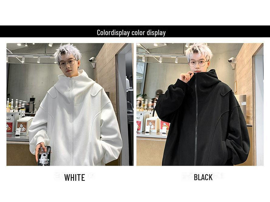 Мужская белая толстовка-кардиган, весна/осень 2024 г., свободная куртка-толстовка с капюшоном в американском стиле