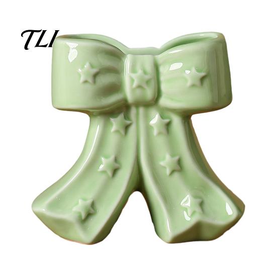 Delicate Desktop Decoration Ceramic Bow Vase with Star, Decorative Flowers Vase, Creative Flower Dried Holder Arrangement for Living Room Table