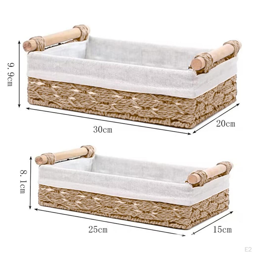 2 Pieces Woven Baskets Hand-Woven Paper Rope Storage Bathroom with Handle Rectangular
