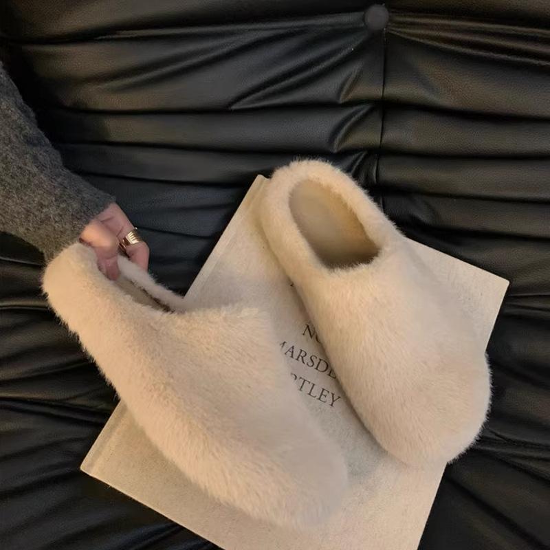 Тапочки Mao Mao, женская верхняя одежда 2025 года, новые осенне-зимние плюшевые полутапочки с плоской подошвой для беременных женщин, нескользящие туфли Mao Mao с леопардовым принтом