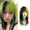 Synthetic Wig Lizard Green Bangs Highlights Wig Subculture Explosion Top Dyed Clavicle Hair Female Full Headgear