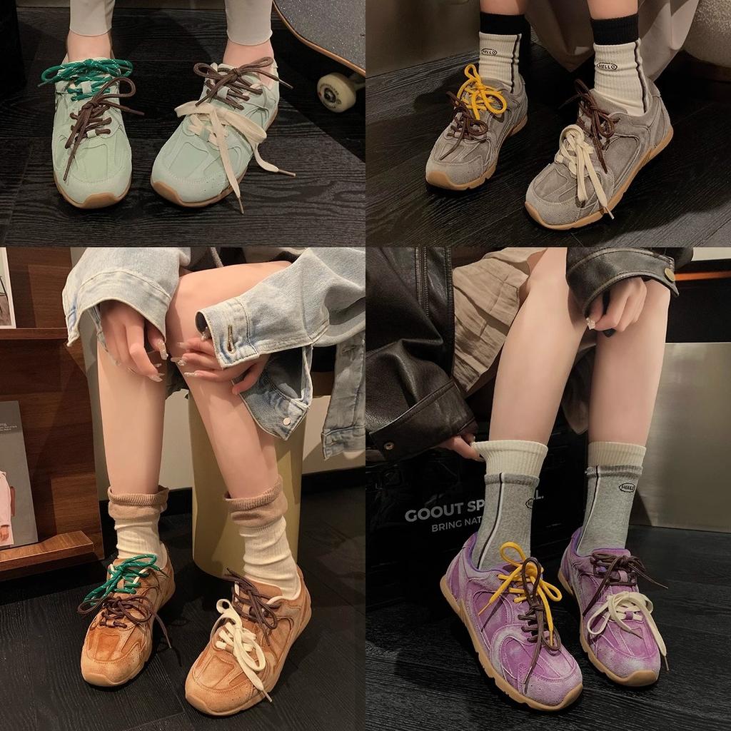 Spring New Retro Sneaker Genuine Leather Breathable Contrast Color Flat Sports Cortez Women