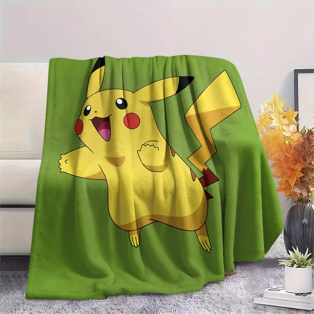 Cute Pikachu Print Flannel Blanket, High quality Comfortable for All Seasons, Home Decor, Warmth and Comfort