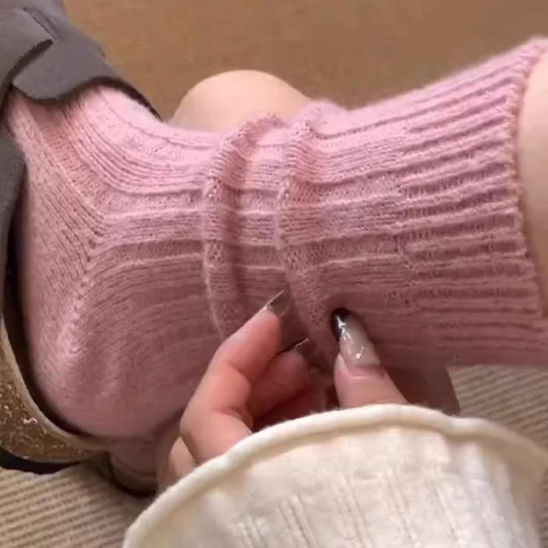 Thick Thread Wool Socks Pink Pile Socks Season Mid-Leg Socks Warm Thickened Fleece Winter Cashmere Stockings