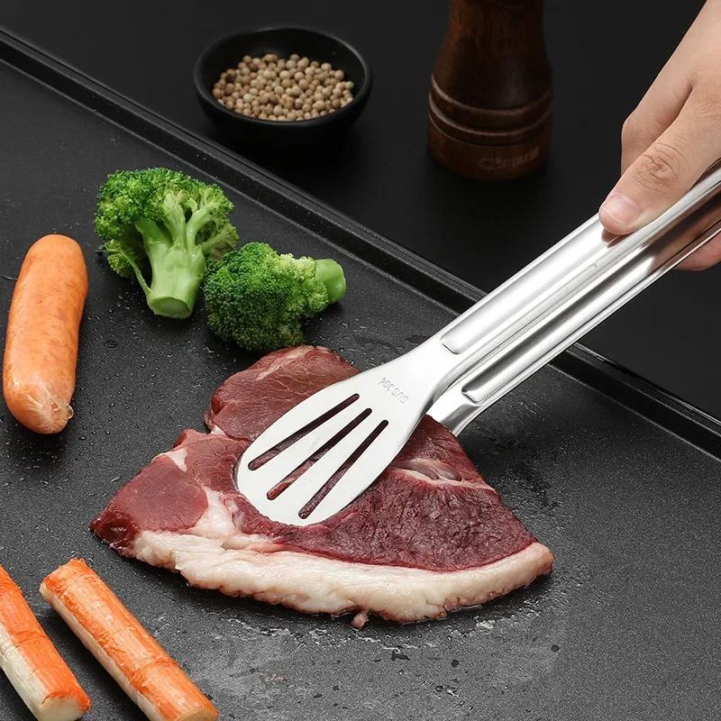 3-Types Sliver Gold BBQ Food Tongs Steak Clip Stainless Steel Hollow Cake Bread Grill Clamp Cooking Utensils Kitchen Accessories