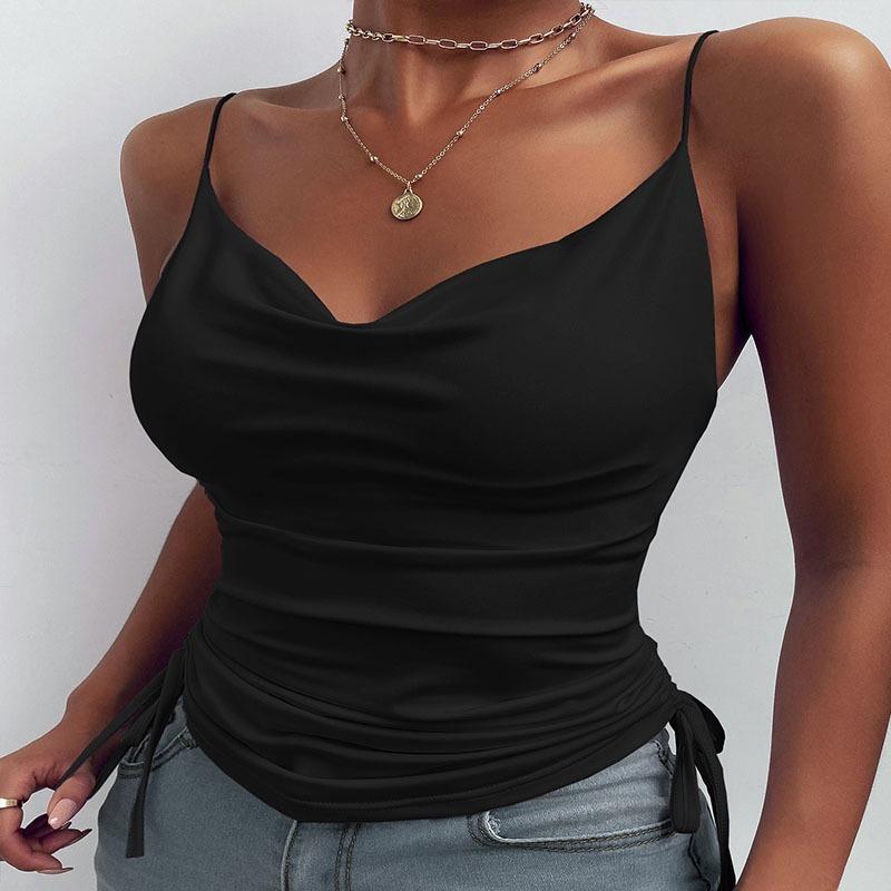 Летняя женская внутренняя майка, сплошной цвет, жилет с глубоким V-образным вырезом, повседневная майка с плотным шнурком