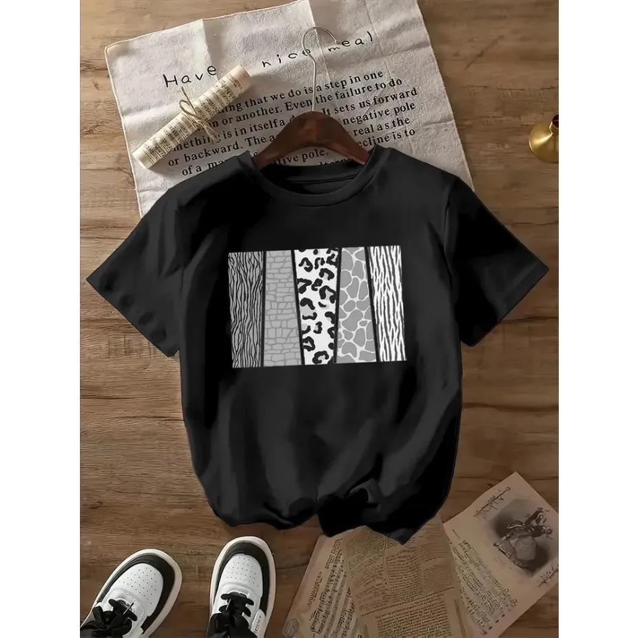 Женская футболка с коротким рукавом и круглым вырезом с мультяшным принтом, хлопковая летняя футболка