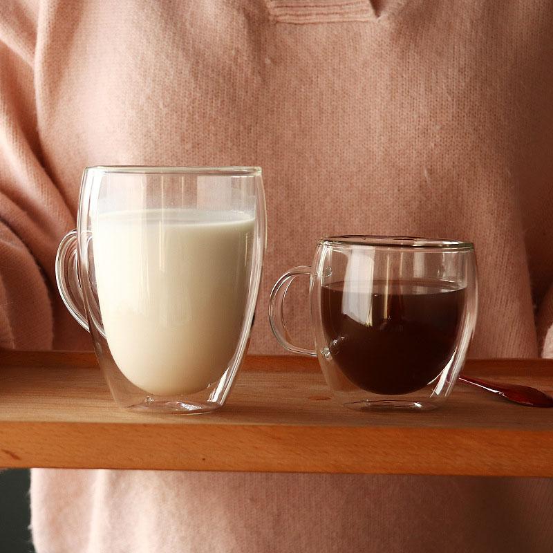2pcs Double Bottom Wall Glass Coffee Cup Transparent Heat-resistant Water Cup Premium Mocha Latte Mugs Wedding Christmas Gift