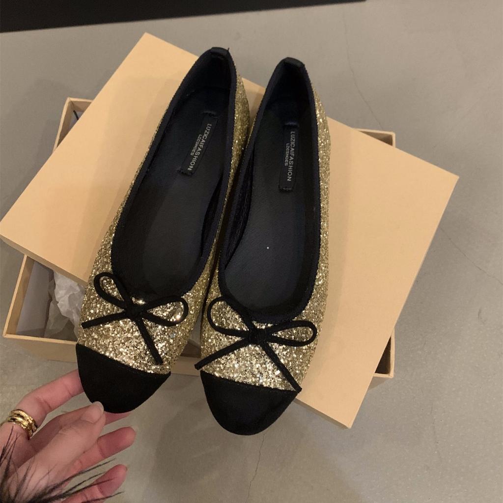 Французские туфли на плоской подошве с серебряными блестками, женские туфли 2025 года, новые весенние и осенне-зимние нежные вечерние туфли, балетки