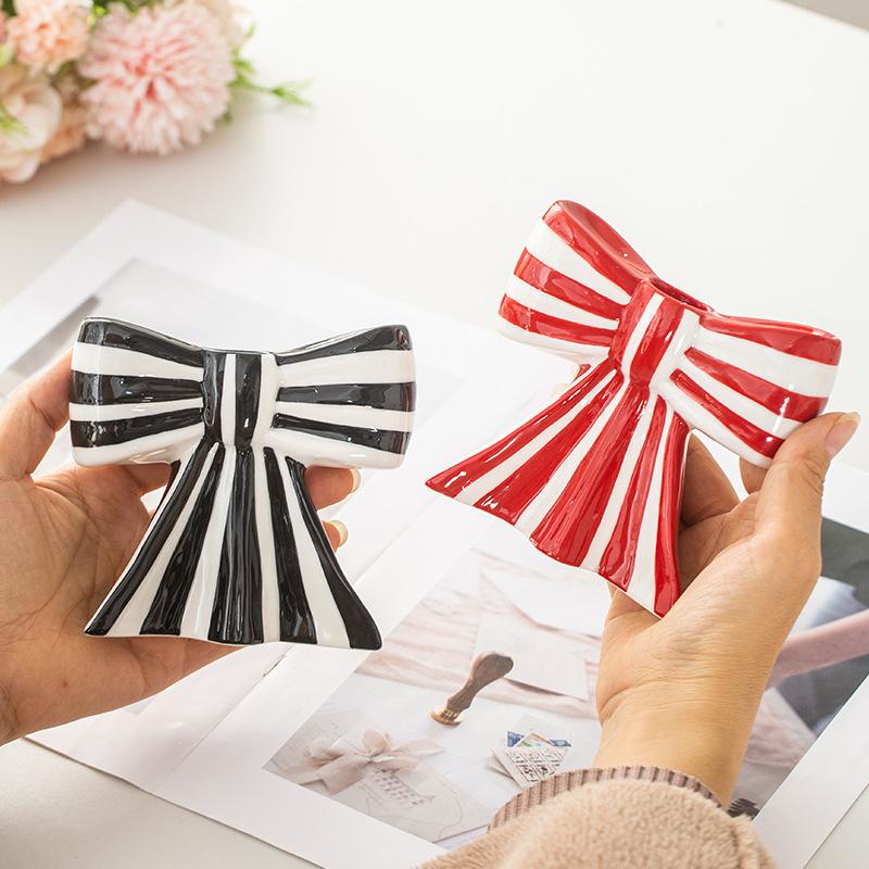 Керамические изделия ручной работы, декоративные подарочные креативные свечи, чашки, дизайн в форме банта, атмосфера, полосатый узор, уникальные 3 цвета